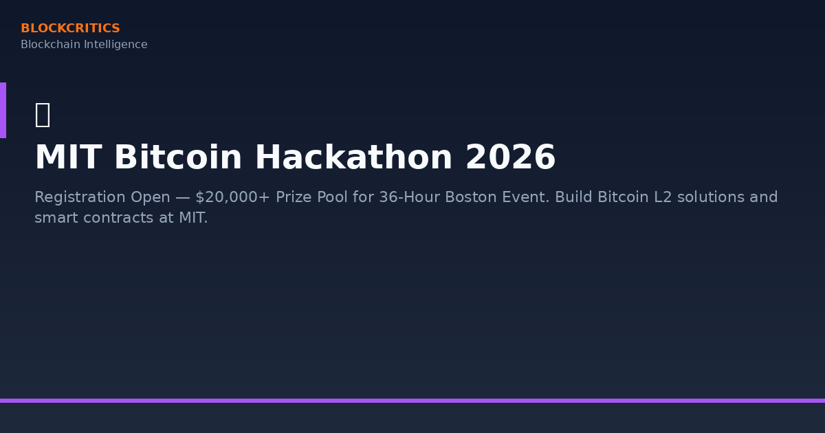 MIT Bitcoin Hackathon 2026 Opens Registration: $20,000+ Prize Pool For 36-hour Boston Event (April 10-12)