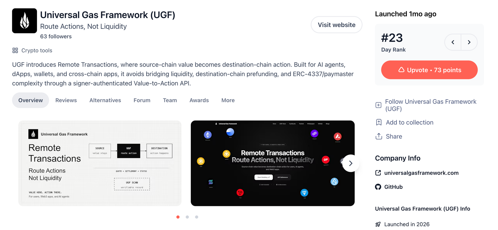 Universal Gas Framework (UGF) on Product Hunt